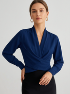 Elvira | Elegant Slå-Om Bluse Med V-Udskæring Og Drapering