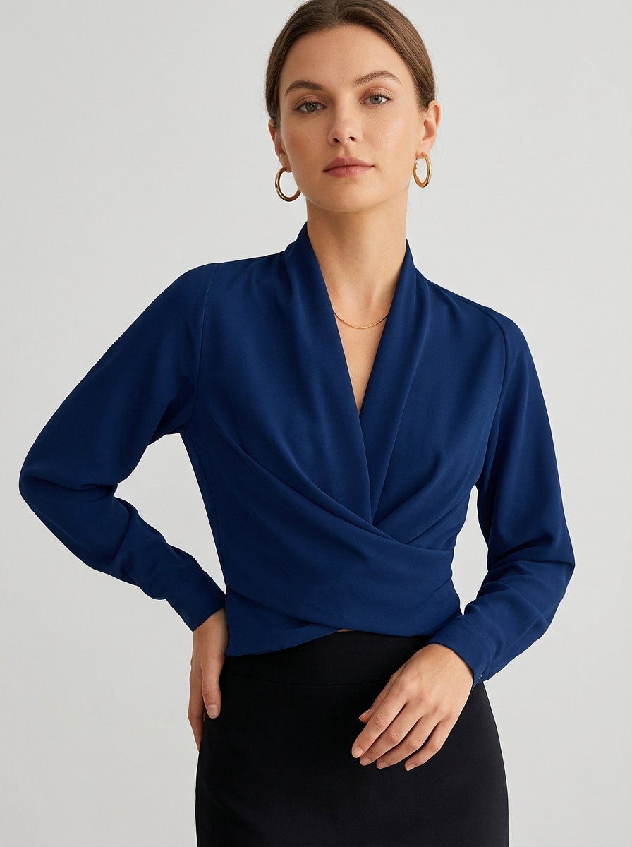 Elvira | Elegant Slå-Om Bluse Med V-Udskæring Og Drapering