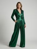 Selene | Glitrende Jumpsuit med V-Hals og Vide Ben
