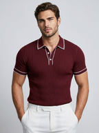 Valerio | Ribstrikket Polo T-Shirt Med Kontrastdetaljer