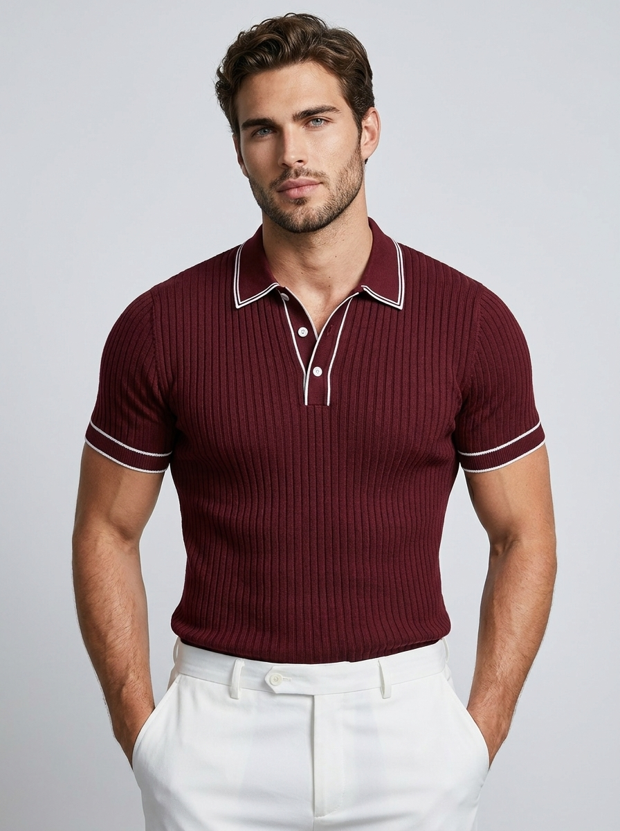 Valerio | Ribstrikket Polo T-Shirt Med Kontrastdetaljer