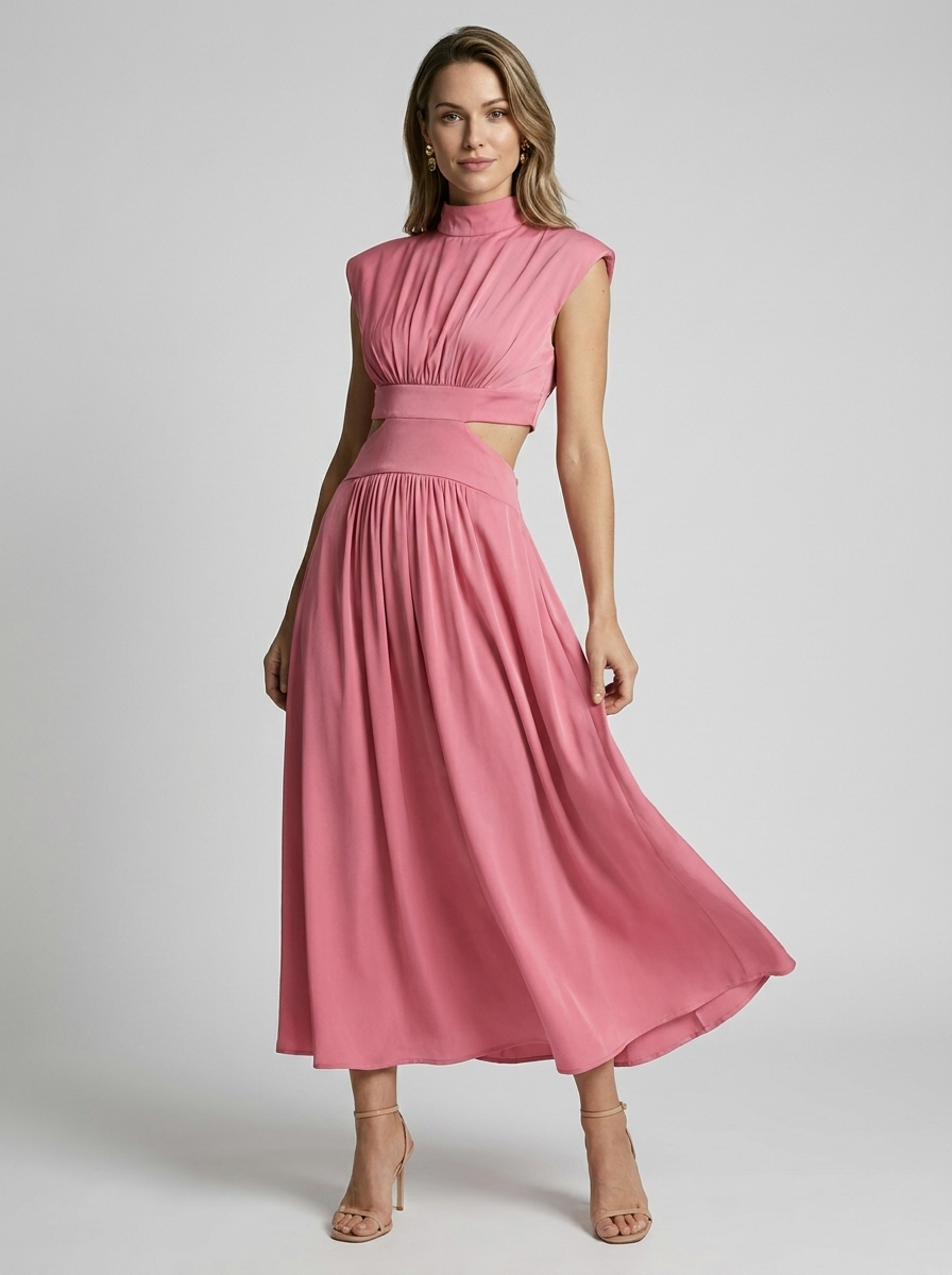 Celestia | Elegant Maxi Kjole med Mock Neck og Cut-Out