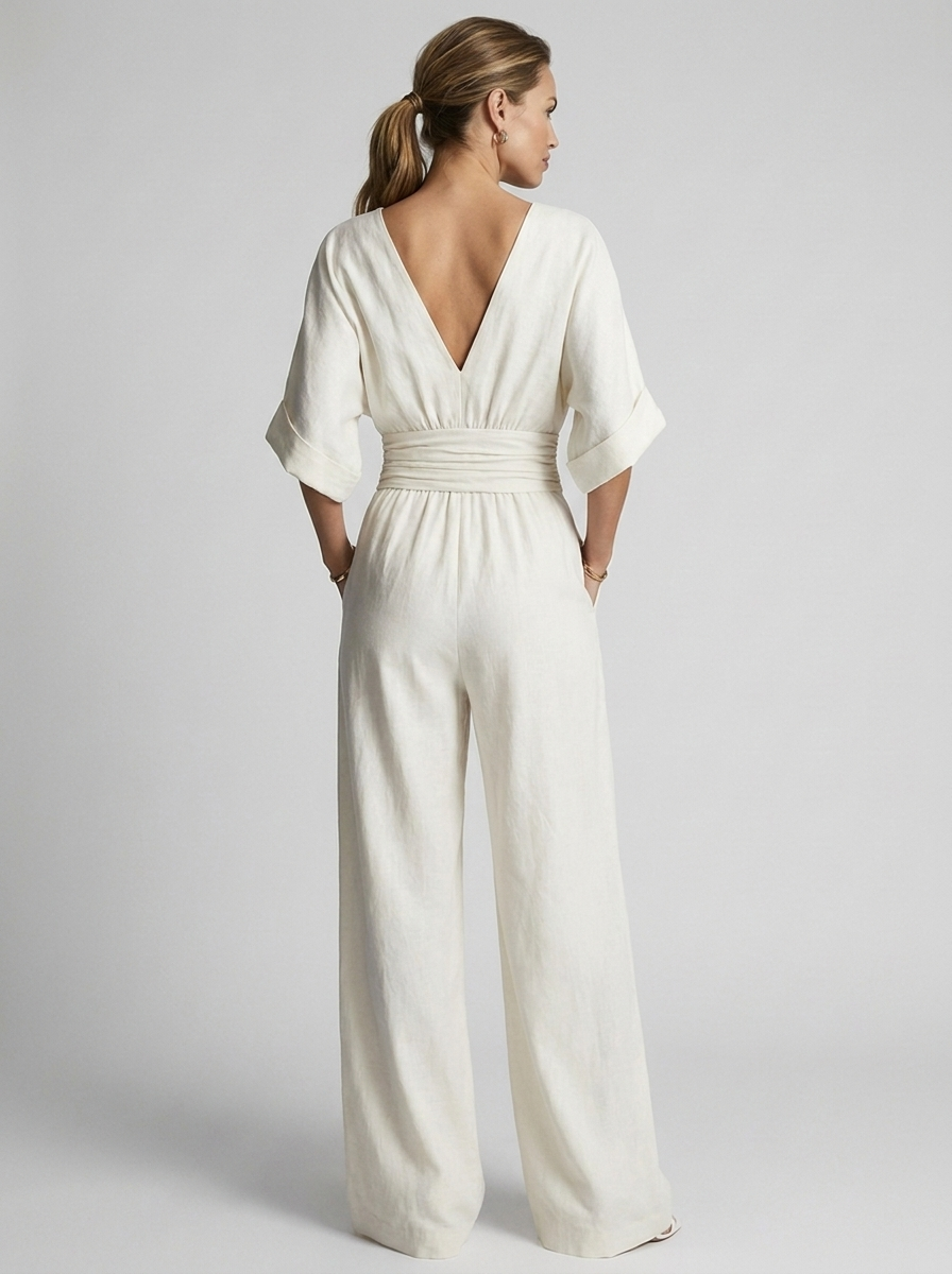 Helena | Elegant Jumpsuit Med V-Udskæring Og Vide Ben