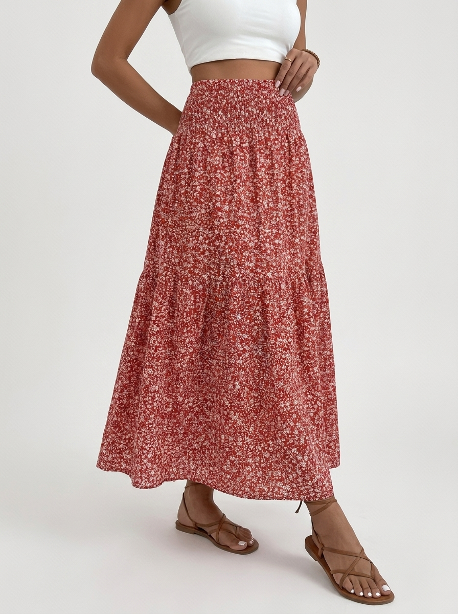 Monta | Blomstret Midi Nederdel Til Dame