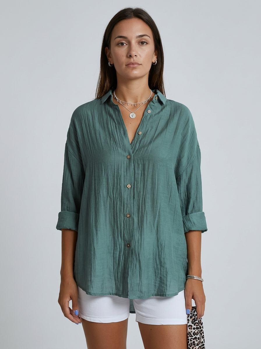Calina | Camicia Leggera Stropicciata con Chiusura a Bottoni e Vestibilità Rilassata