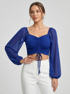 Sorella | Rynket Crop Top Med Snøre Og Transparente Ærmer