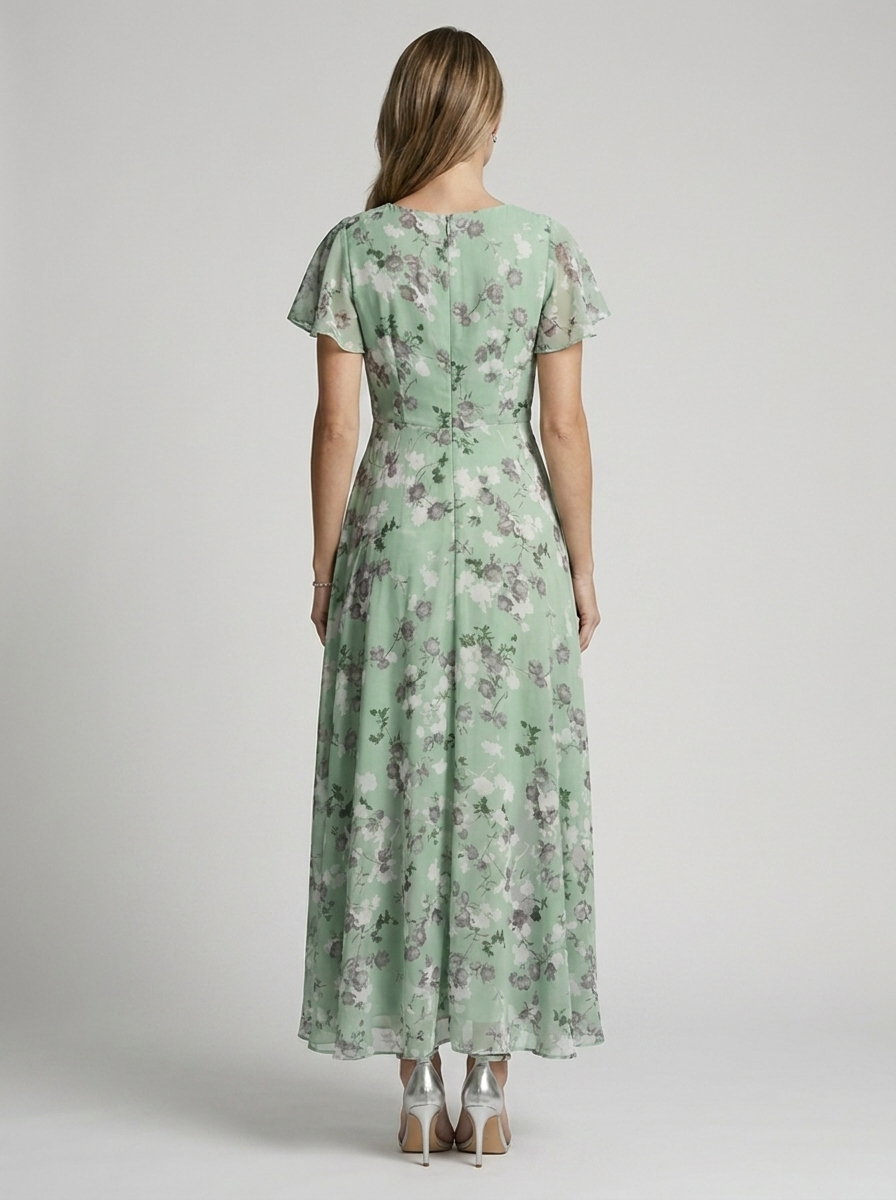 Celeste | Abito lungo floreale con leggero effetto chiffon