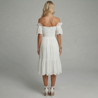 Eloria | Off-Shoulder Midi Kjole i Broderet Bomuld