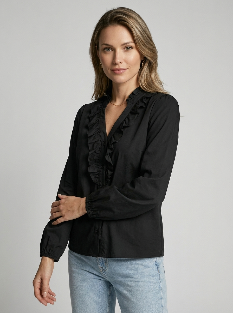 Elina | Women's Blouse with Ruffles and V-Neck