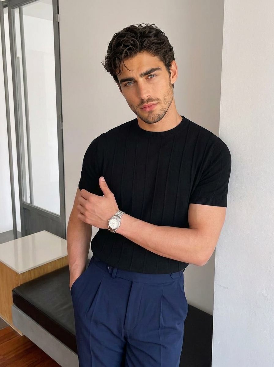Carlos | Men's Knitted T-shirt with Ribbed Texture