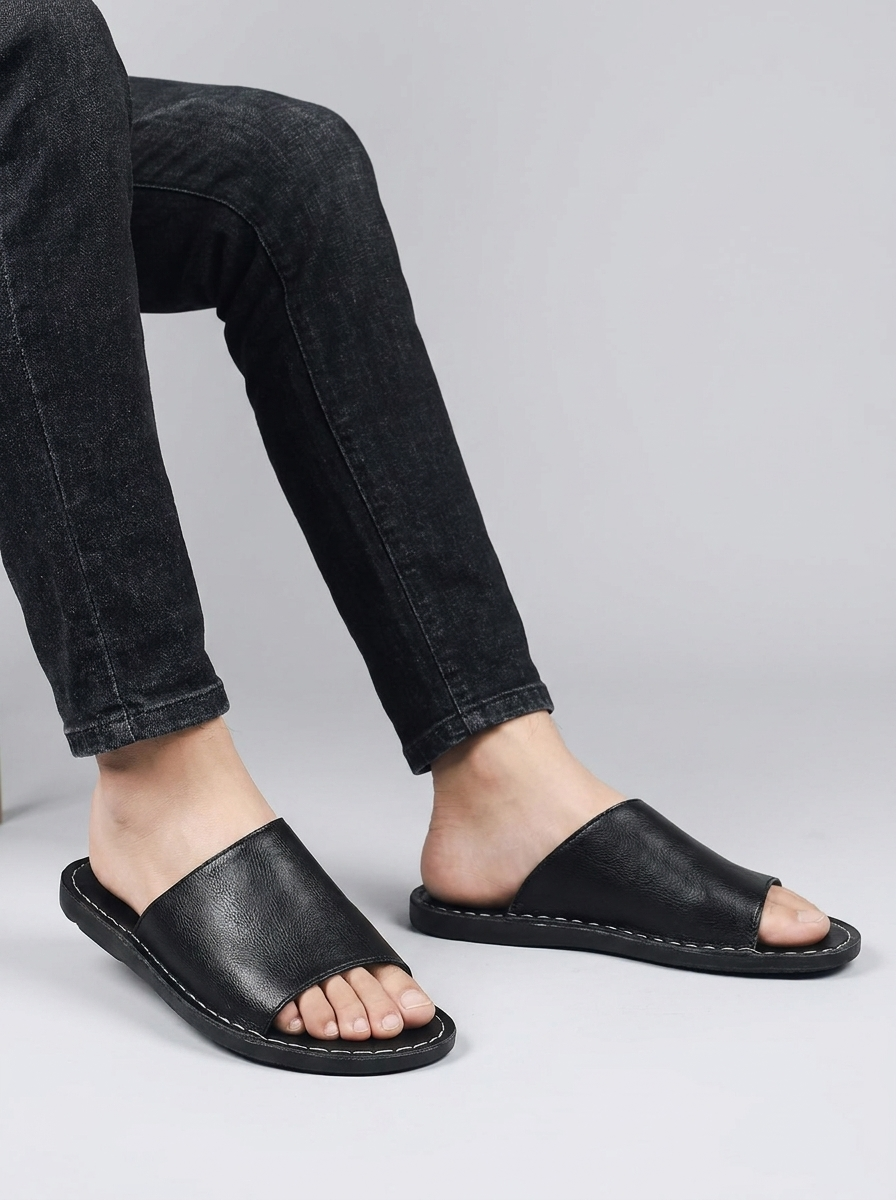 Paros | Minimalistisk Slide Sandal i Ægte Læder