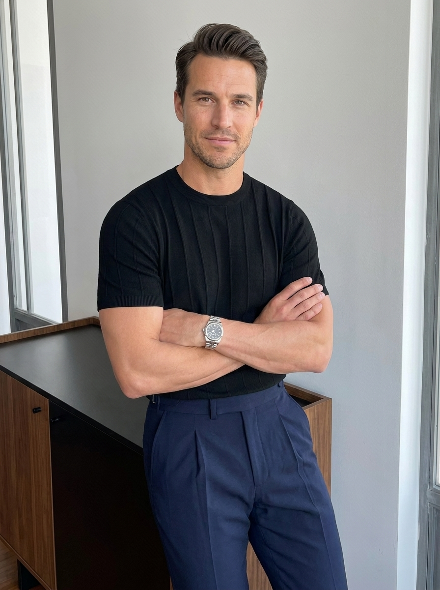 Carlos™ | Camiseta de Punto para Hombre con Textura de Canalé y Mangas Cortas | Estilo Casual Elegante Old Money de Lujo