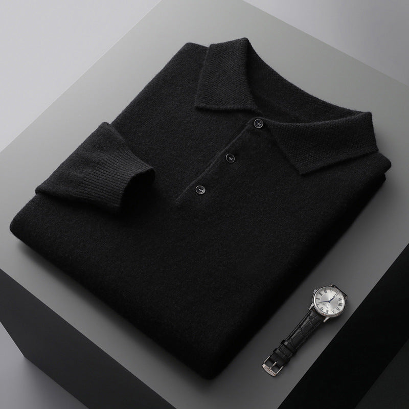 August | Men's cashmere long-sleeved polo sweater