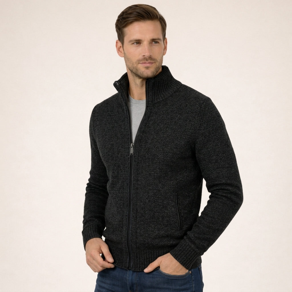 Bastian | Men's merino wool cardigan with zipper and high collar