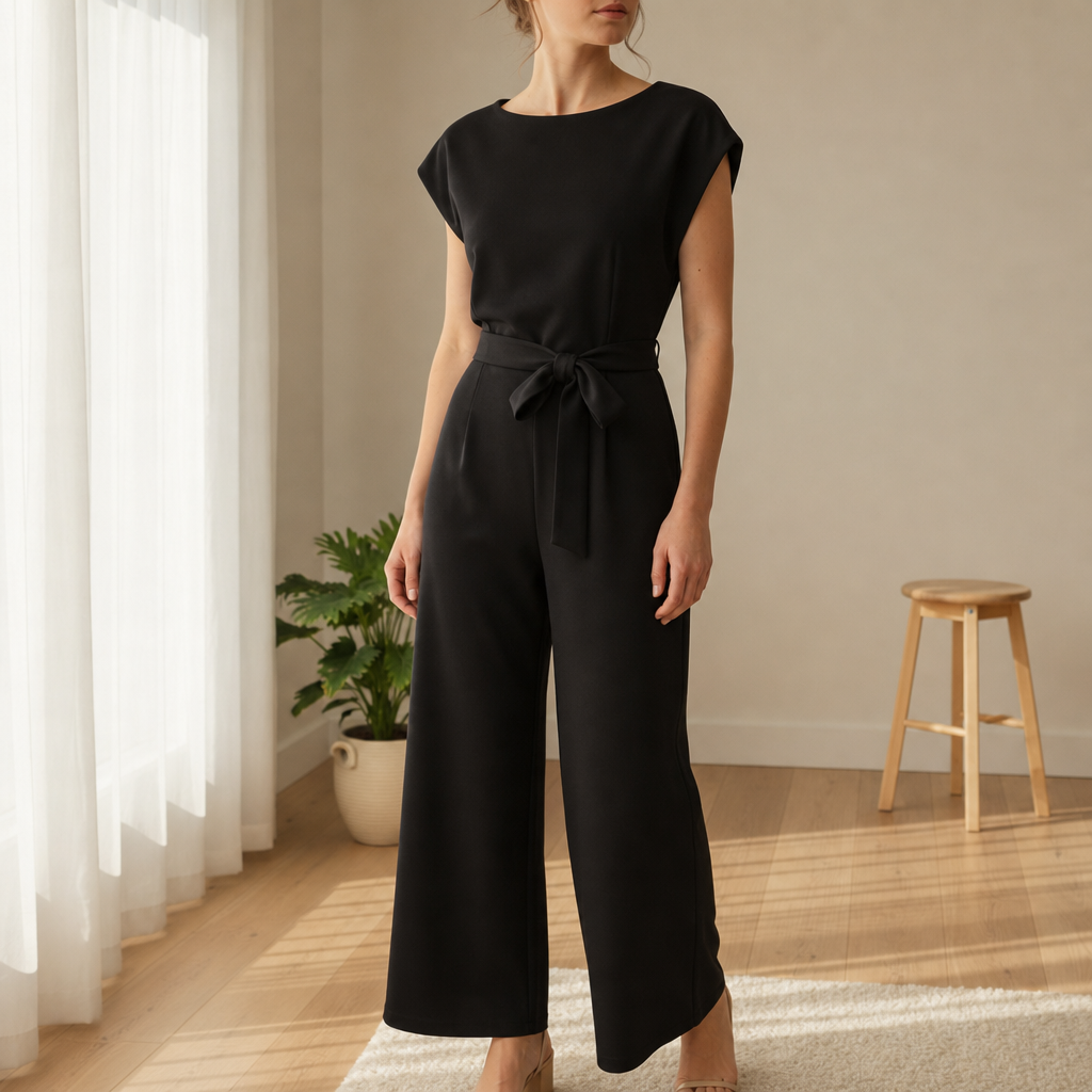 Celina | Dame jumpsuit i pontestrik med bindebælte