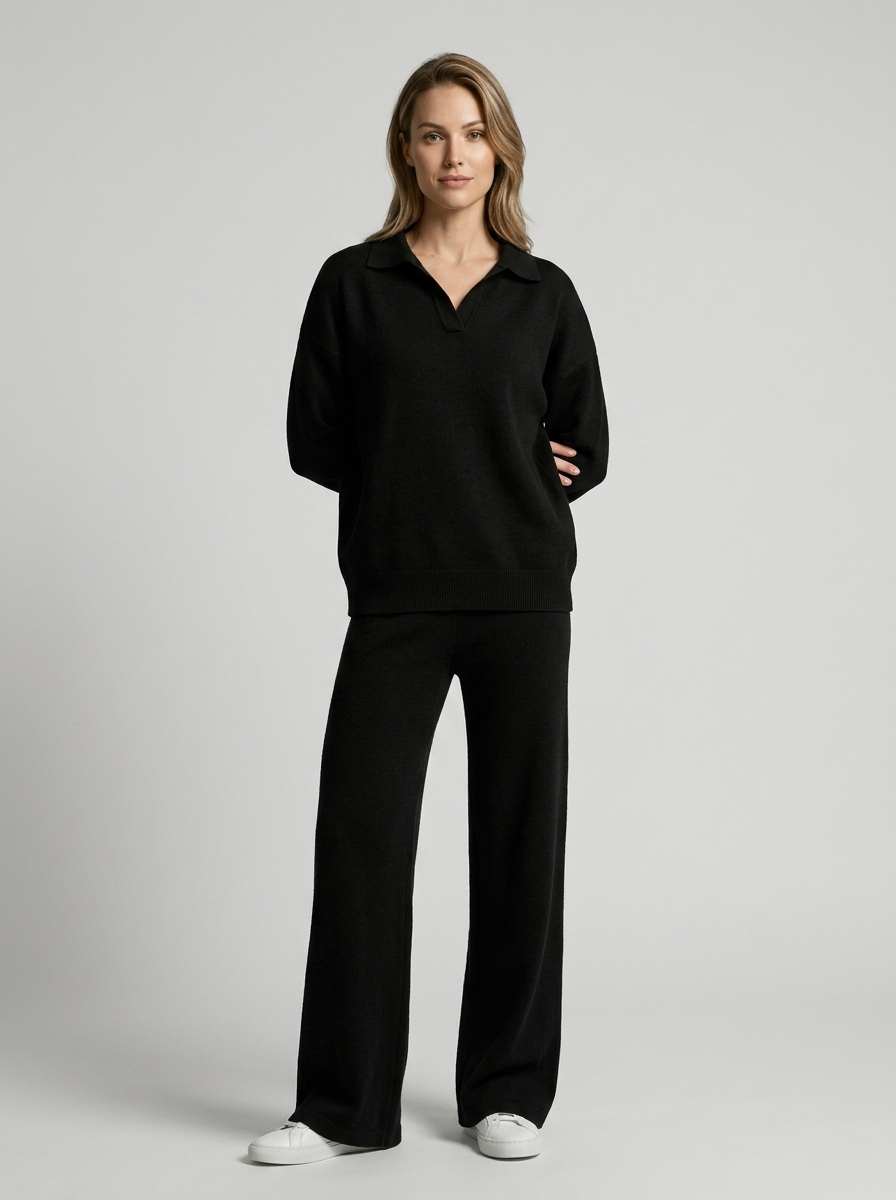 Sofia | Dame Todelt Sæt med Oversize Polo-Trui og Wide-Leg Bukser