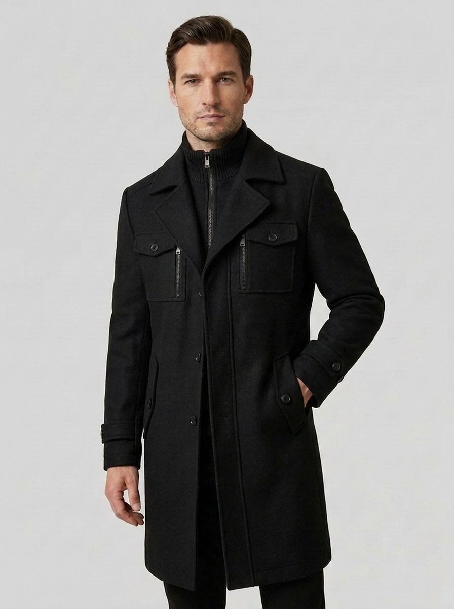 Marcus | Men's Wool Coat with Double Collar and Slim Fit