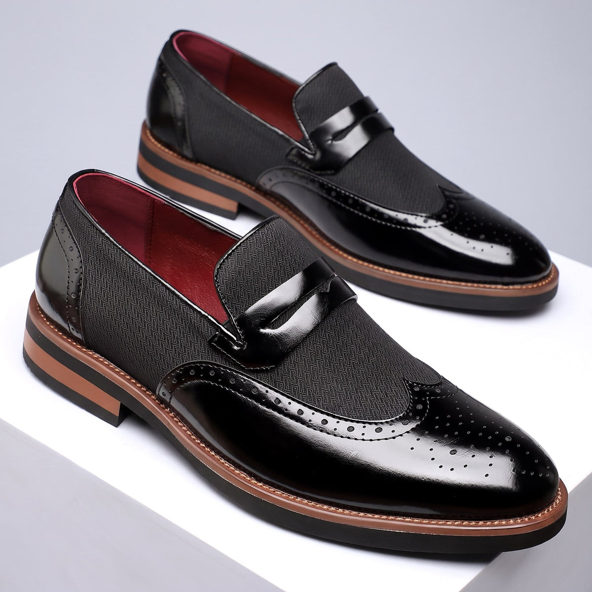 Oscar | Herre penny loafers i kunstlæder med sildebensmønster