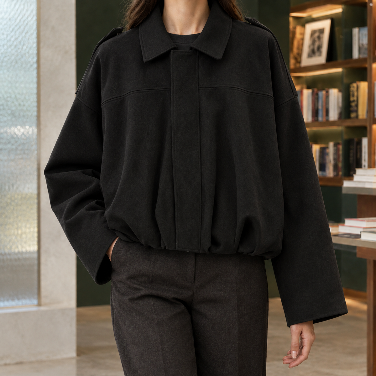 Solene | Dame oversized bomberjakke med ruskindslook