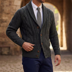 Tristan | Herre kabelstrikket cardigan med sjalskrave