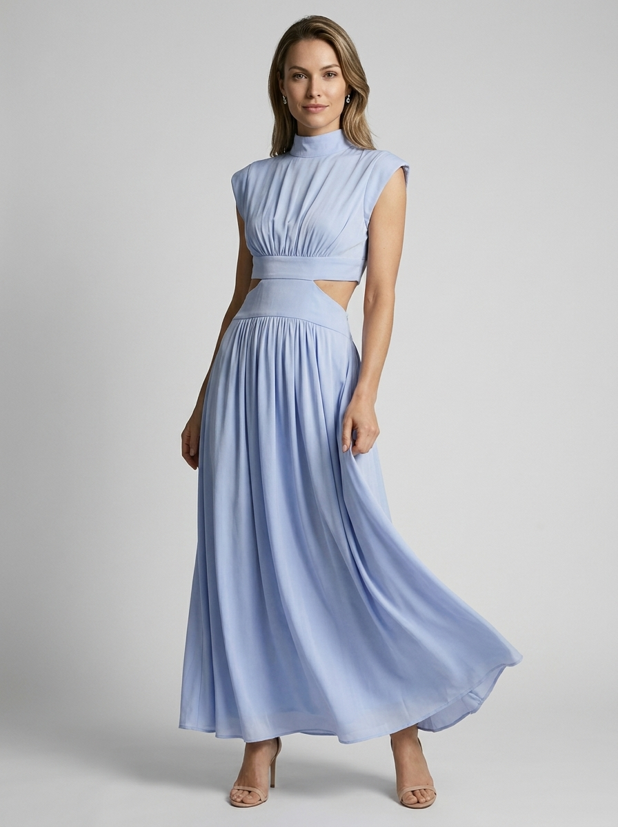 Celestia | Elegant Maxi Kjole med Mock Neck og Cut-Out