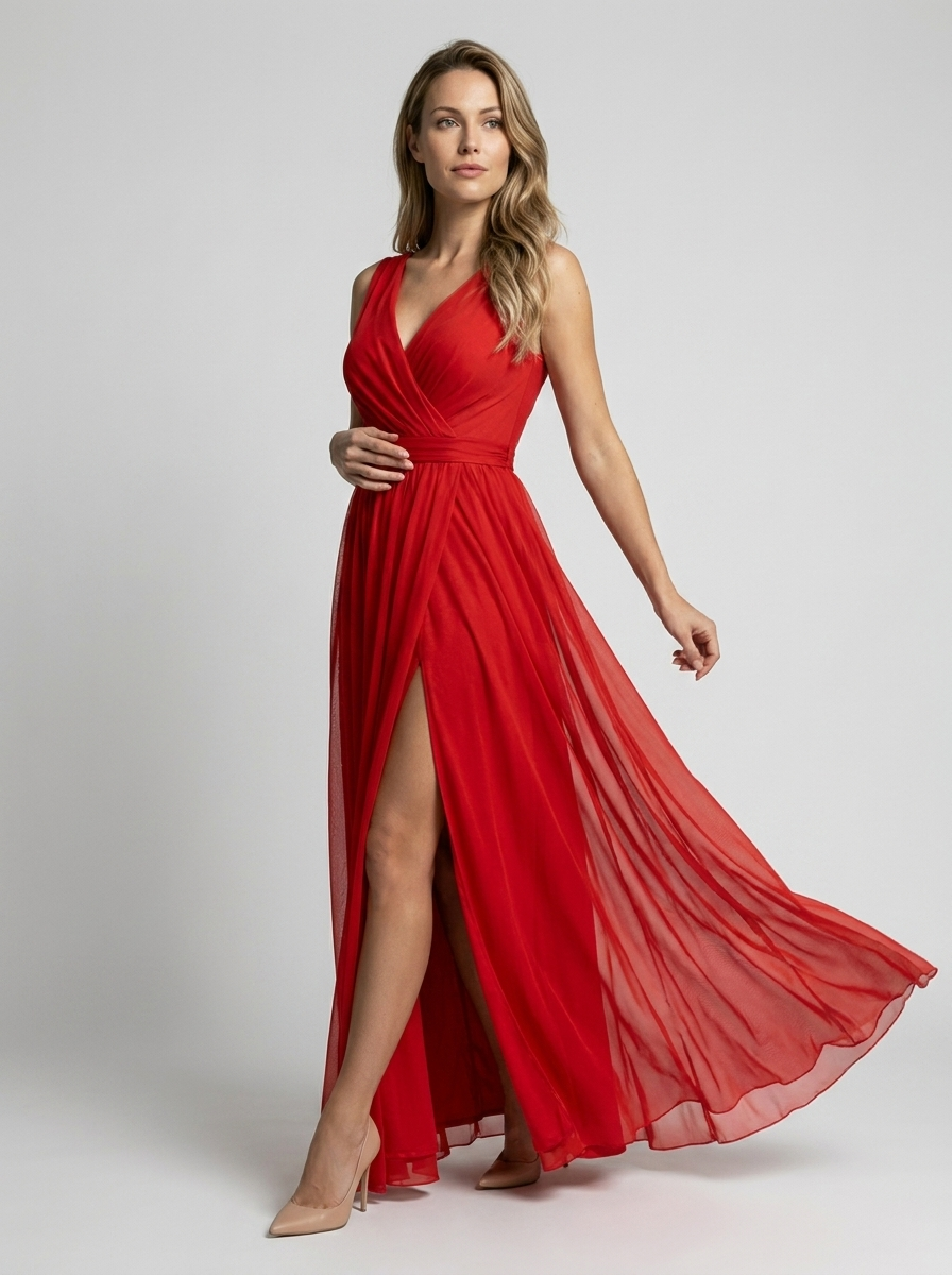 Serena | Elegante abito lungo con scollo a V e spacco