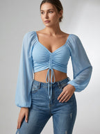 Sorella | Rynket Crop Top Med Snøre Og Transparente Ærmer