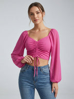 Sorella | Rynket Crop Top Med Snøre Og Transparente Ærmer