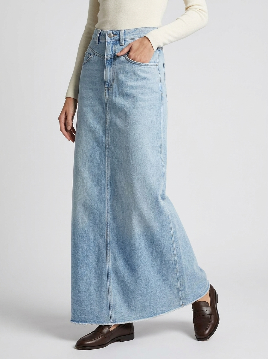 Alzbeta | Lang Denim Maxinederdel til Dame