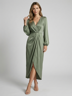 Arabella | Elegant Midikjole Med V-Udskæring & Draperet Slids