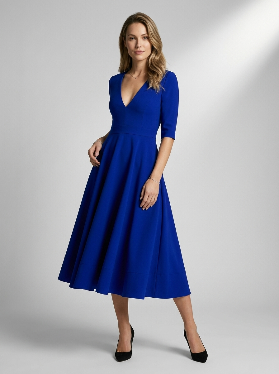 Celestine | Robe Midi Élégante À Col V