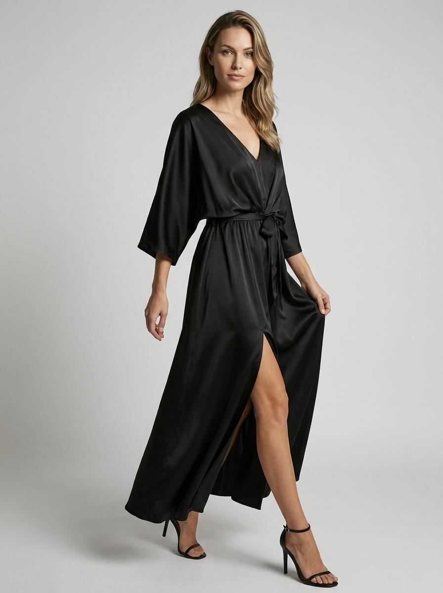 Celestia | Vestido maxi elegante con abertura y cinturón
