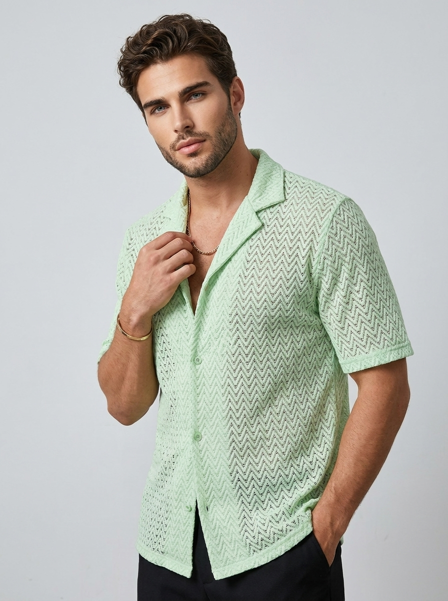 Elio | Åndbar Sommer Skjorte med Struktur og Korte Ærmer
