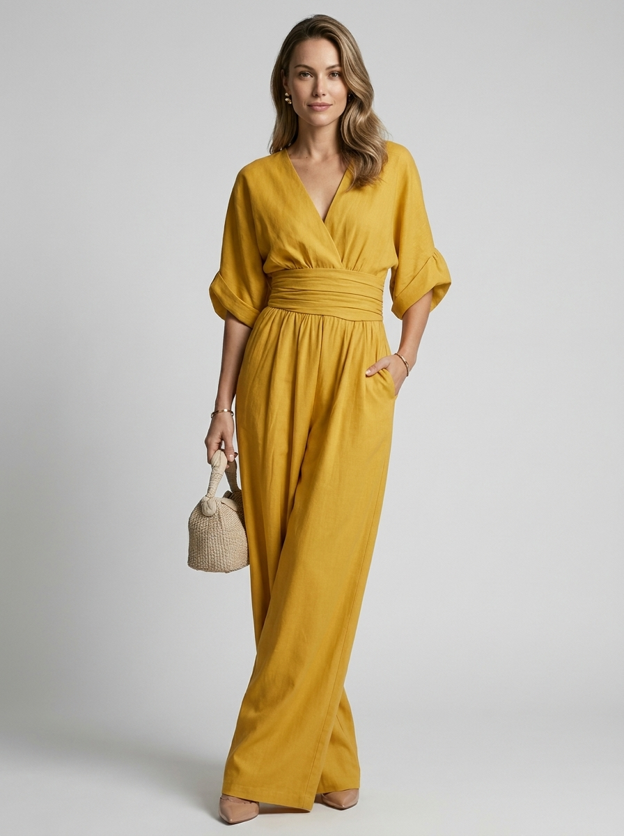 Helena | Elegant Jumpsuit Med V-Udskæring Og Vide Ben