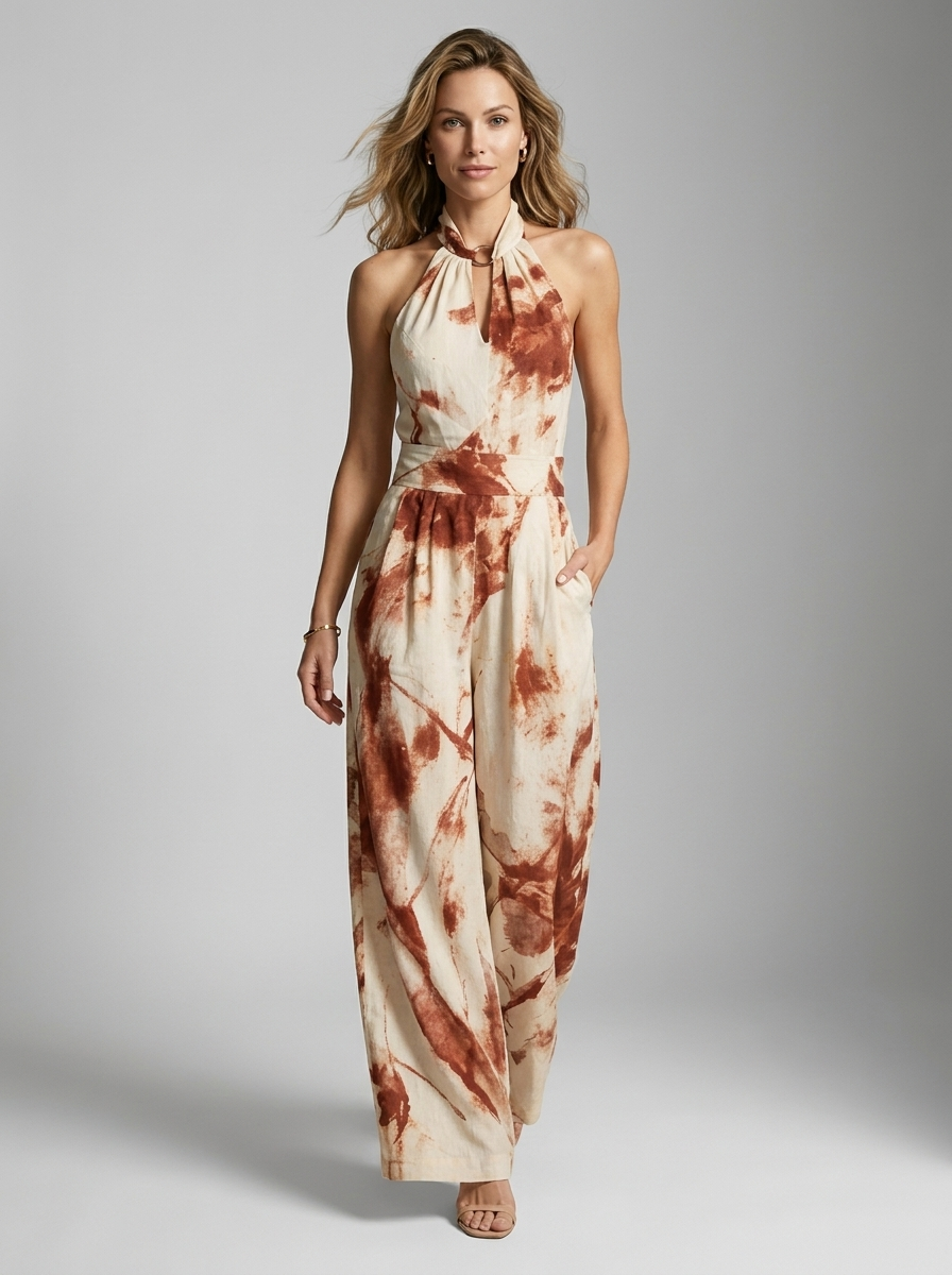 Madison | Kunstnerisk Halterneck Jumpsuit Med Vide Ben