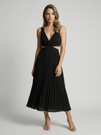 Lunaria| Robe midi plissée avec col en V et silhouette fluide