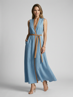 Amélie | Elegant Maxi Dress with Tie Belt