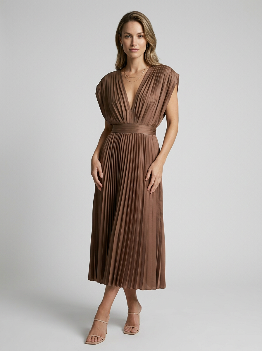 Elira | Abito midi plissettato con scollo a V elegante
