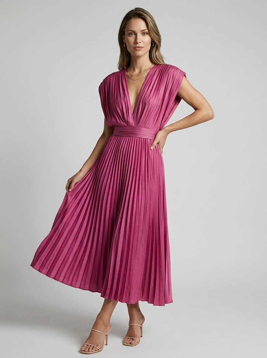 Elira | Abito midi plissettato con scollo a V elegante