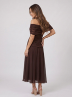 Aurelia | Off-Shoulder Midi Kjole Med Elegant Drapering