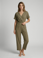 Elisea | Elegant Jumpsuit med V-Hals og Omslag