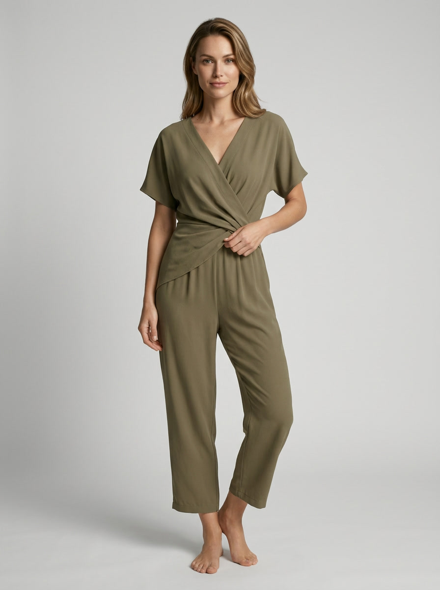 Elisea | Elegant Jumpsuit med V-Hals og Omslag
