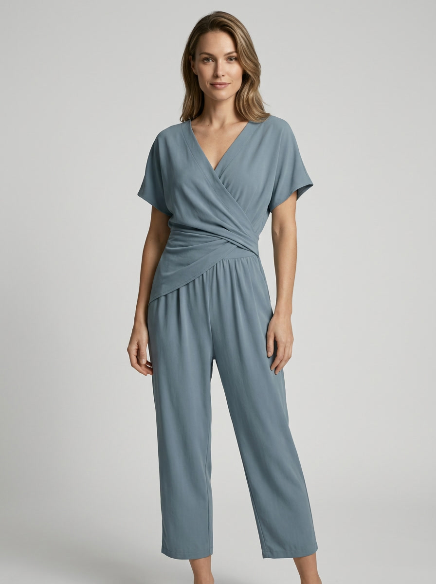 Elisea | Elegant Jumpsuit med V-Hals og Omslag
