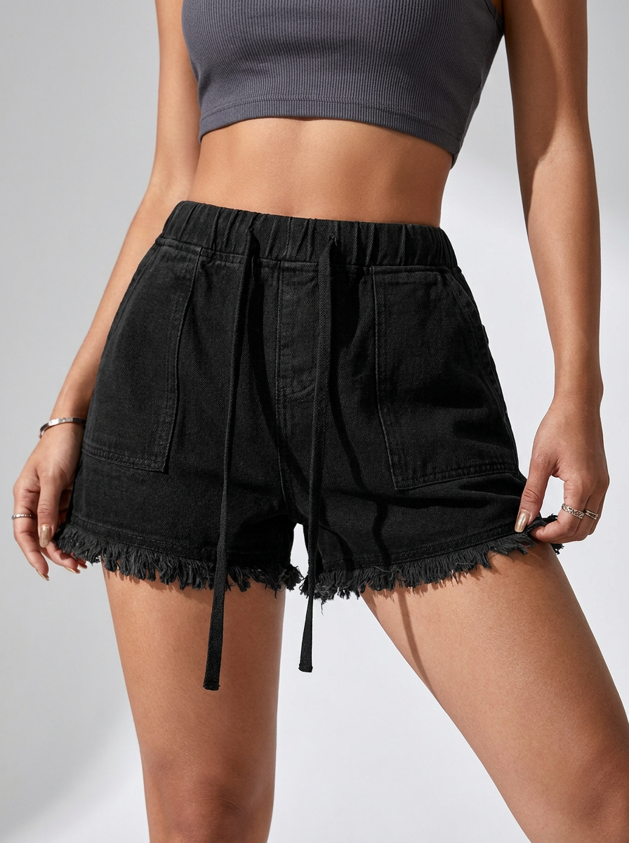 Elowen | Denim Shorts Med Høj Talje Og Frynsekant
