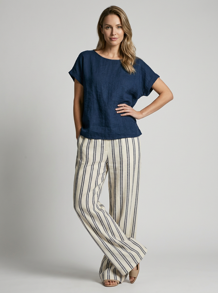 Celina | Elegant Sommer Sæt Med Stribede Bukser