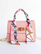 Lina | Elegante Borsa a Mano con Sciarpa di Seta e Catena Dorata