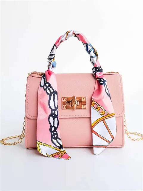 Lina | Elegante Borsa a Mano con Sciarpa di Seta e Catena Dorata