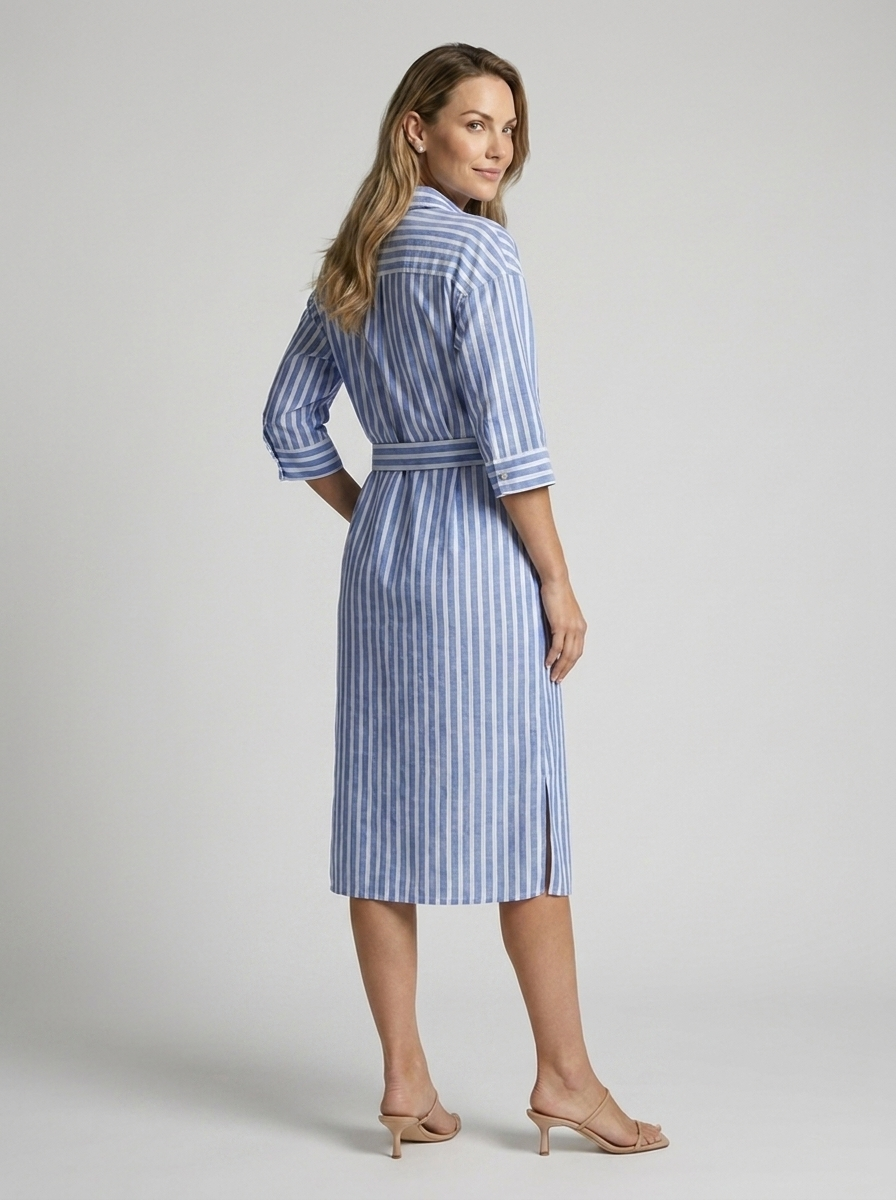 Vivienne | Stribet Midi Skjortekjole til Dame