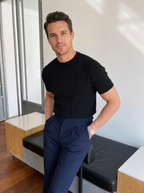 Carlos™ | Camiseta de Punto para Hombre con Textura de Canalé y Mangas Cortas | Estilo Casual Elegante Old Money de Lujo