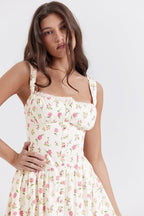 Flora™ | Vestido midi vintage para mujer con estampado floral | Corsé y falda fluida para un look romántico